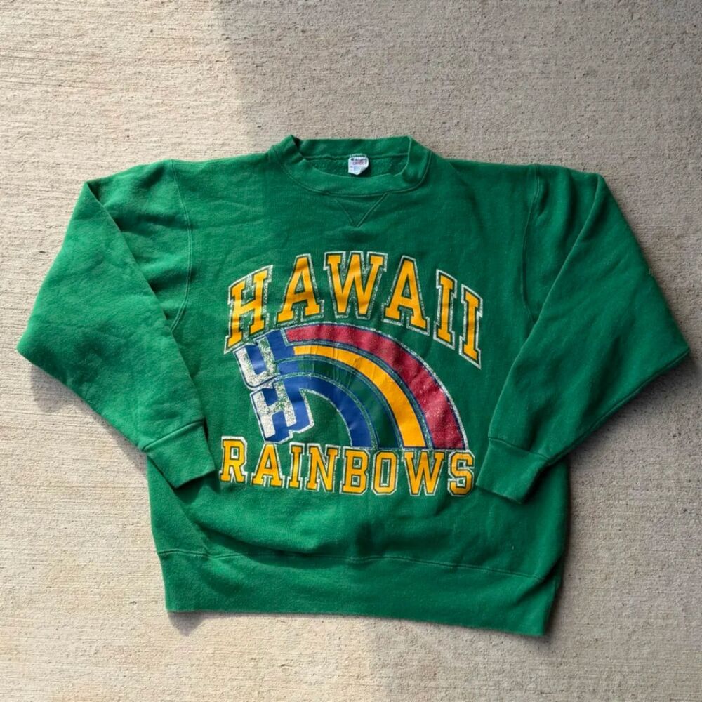 Vintage 70s Champion Blue Bar University Of Hawaii Rainbows Sweatshirt USA Made